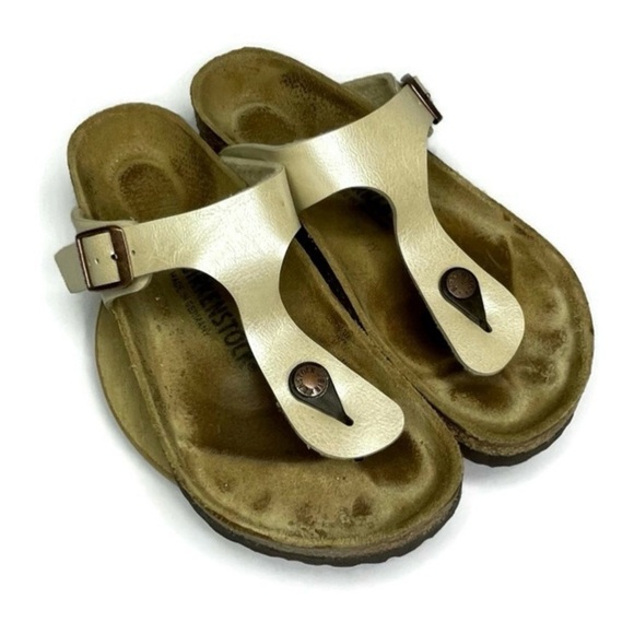 Birkenstock Gizeh Sandals Women’s EU 37 US 6 Gold Metallic Birko-Flor Thong - Picture 2 of 15